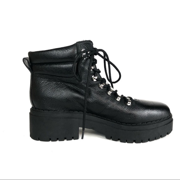 Marc Fisher LTD Nairy Hiking Combat Black Leather Shearling Thick Lug Boots Sz 8 - Picture 8 of 11